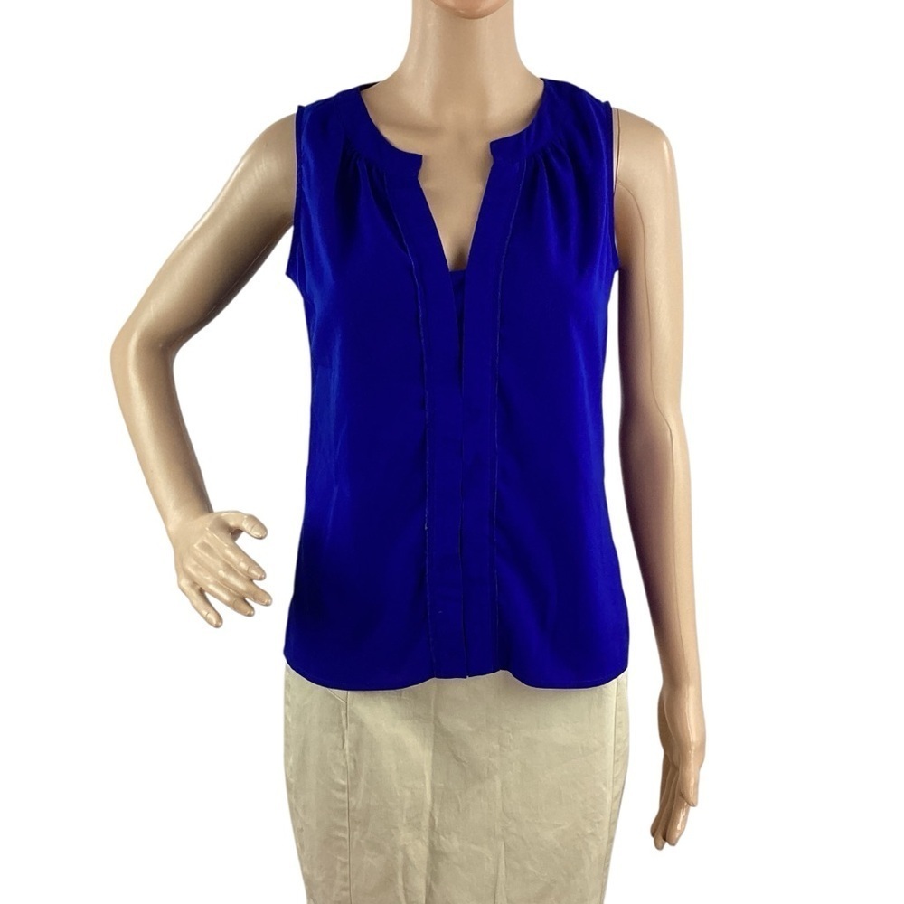 Calvin Klein Cobalt Blue Split Neck Sleeveless Shell PS